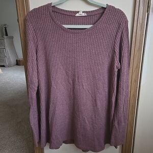 Jane & Delancey Women's Medium Purple Knit Thermal Button Long Sleeve Top